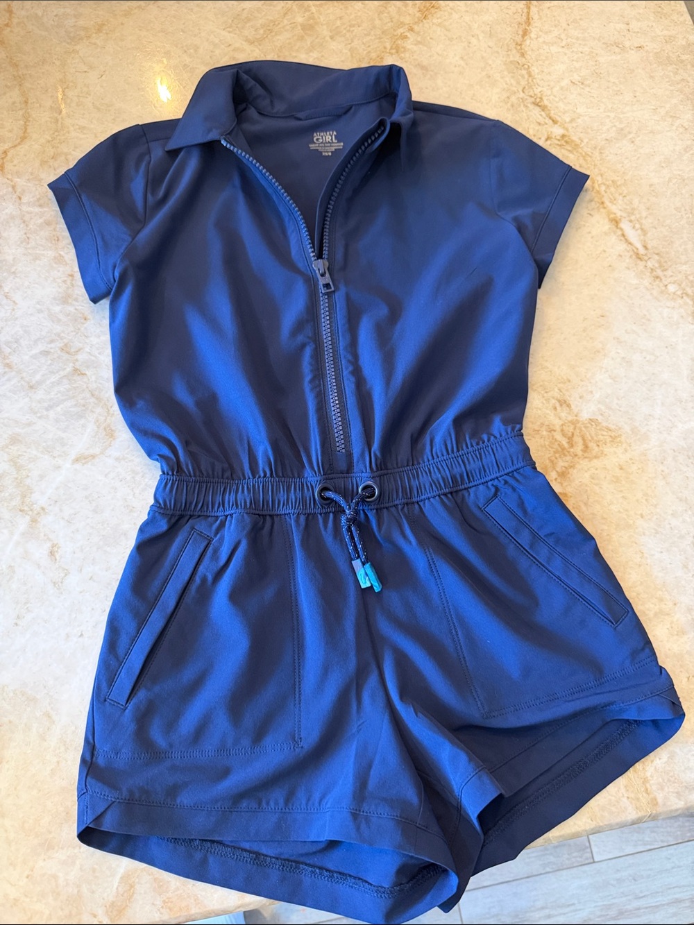 Navy Zip-Front Short Romper